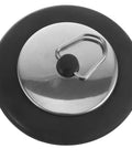 Rubber Bathtub Drain Plug with Stainless Steel Easy Pull-Out Stopper, round design, featuring a stainless steel center and black rubber exterior.