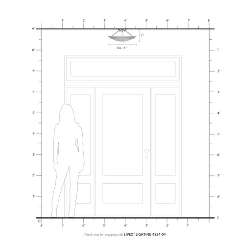 Diagram showing size and placement of Newburgh 3 Light Ceiling Mount in Black Finish for modern living spaces