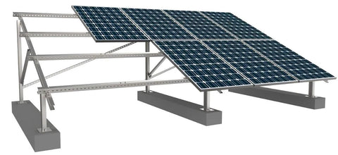 Solar panel mounted on a metal frame with concrete bases