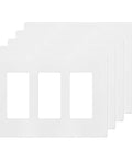Rock Solid 3 Gang White Screwless Wall Plate Outlet Cover Built Like A Tank Durable Polycarbonate 5-Pack stacked view.
