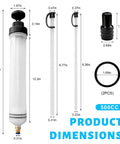 500cc Manual Automotive Fluid Extractor Pump With Two Durable Extension Tubes Universal Oil Transfer Syringe dimensions and parts diagram.