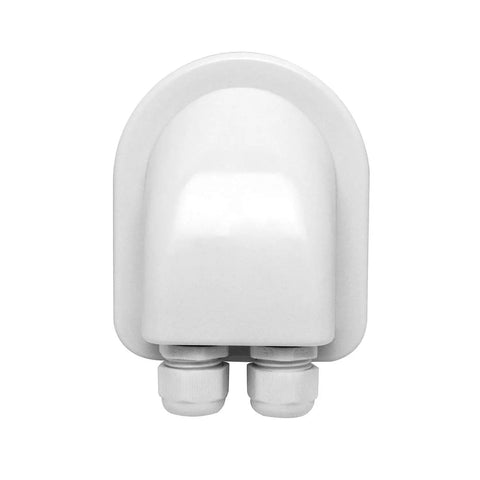 IP68 Waterproof ABS Solar Cable Entry Gland Dual Cable Entry Housing shown from top view, white, weather resistant for RV panels, 6mm to 12mm