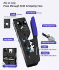 RJ45 Crimp Tool That Does It All All In One Pass Through Ethernet Crimper For CAT7 CAT6A CAT6 CAT5E CAT5 Connectors with labels
