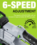 Cordless 20V Bandsaw For Metal Cutting, Portable Band Saw With 2.5 Inch Cut Capacity showing six speed settings 370-670 RPM