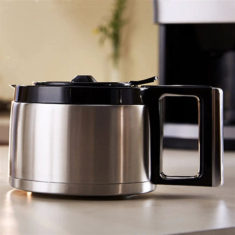 Fully Automatic Home Coffee Maker With Integrated Grinder And Guided Assisted Tamping Crafted For Smooth Third Wave Espresso And Real Barista Quality Shots Daily Zero Hassle Guaranteed, stainless steel coffee pot with black lid.