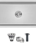 Top view of Undermount 28 Inch Stainless Steel Kitchen Sink Single Bowl 9 Inch Deep Brushed 304 Grade Drain Kit Included sloped base