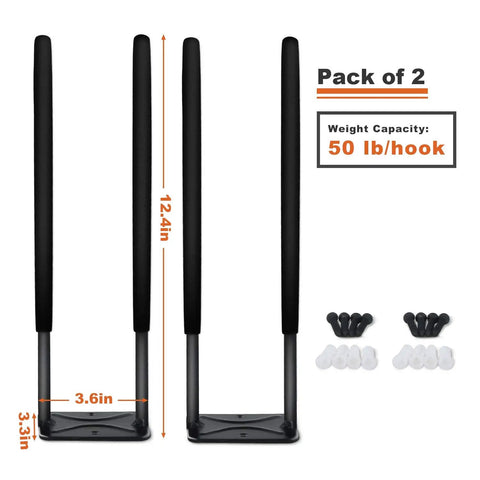Six Pack Heavy Duty 12.4 Inch Wall Mount Garage Hooks Set For Hanging Tires Chairs Ladders Garden Tools Strollers And More Non Slip Rubber Coated Steel Hooks Rust Resistant Up To 80 Lbs Each with dimensions and weight capacity