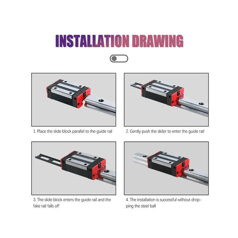 Heavy Duty Linear Motion Guide Rails And Sliders 200 To 500mm HGR20 DIY Automation Kit installation drawing on guide rail