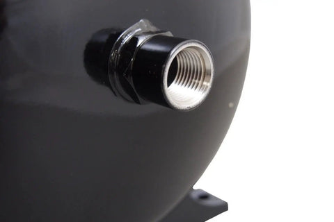 Close-up of Five Gallon RO Accumulator Storage Tank With Wall Mount Bracket And One Half Inch Female NPT Pre Pressurized Lead Free Expansion Tank