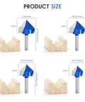 Product size diagram of Top Notch V Groove Router Bit Set Made From Solid Carbide With Double Flutes And A Quarter Inch Shank.