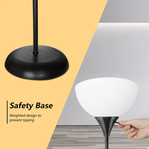 Industrial Metal Tall LED Floor Lamp With Drop-Resistant White Lampshade, Rotary Switch, weighted base close-up image