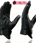 Gel Palm Motorcycle Gloves For Men With Gel Padded Palm Black Leather Short Wrist Biker Gloves Size Large For Max Grip And Vibration Reduction