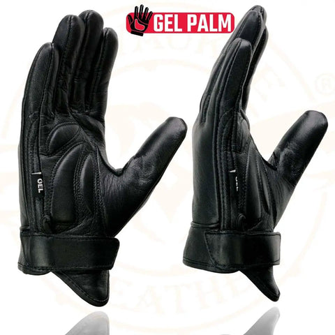 Gel Palm Motorcycle Gloves For Men With Gel Padded Palm Black Leather Short Wrist Biker Gloves Size Large For Max Grip And Vibration Reduction