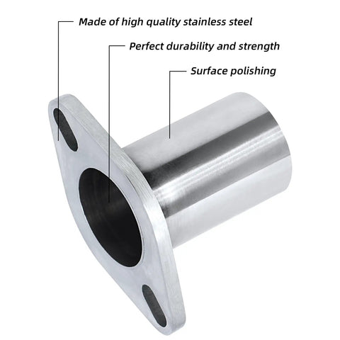 Universal 2 Inch ID To 2 Inch ID Exhaust Flange Repair Pipe Kit Crafted From Heavy Duty 304 Stainless Steel slaps right on, showing polished finish.