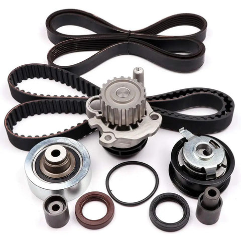 Premium Timing Belt Kit And Water Pump For VW Beetle Golf Jetta 1998 2004 Models 1.9L L4 SOHC Engine Replace Gearing System Smooth Run Do Not Break Down Uses Oem 038109244M Or 038109119M Good For Diy Mechanic Work Ready To Install Now, timing belt, water pump and pulleys