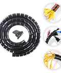 Pet Proof Spiral Cable Sleeve 22mm Black 10m With Cable Organizer Tool Set shown with wrapped cables and cords