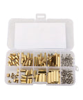 M3 Brass Hex Column Spacer Standoff Kit With Stainless Steel Screws And Nuts, 120 Pieces, Multi Size Set In Brass And Silver Finishes, organized in case