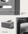 Close-up of Medium Gray Magnetic Cigar Holder For Golfers Pocket Size with sandblasted finish, polished clips, and built-in magnet.
