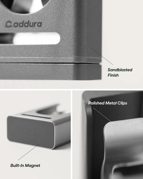 Close-up of Medium Gray Magnetic Cigar Holder For Golfers Pocket Size with sandblasted finish, polished clips, and built-in magnet.
