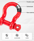 Five Eighths Inch D Ring Shackles Heavy Duty Forged Carbon Steel With Screw Pin Working Load Limit 3.25 Tons 6500 Lbs Towing Rigging And Vehicle Recovery Red 10 Pack showing powder coating, galvanization, and raw materials