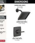 Geist 14 Series Matte Black Shower Faucet Set With Shower Head And Handle, Valve Trim Kit Included, Valve dimensions guide.