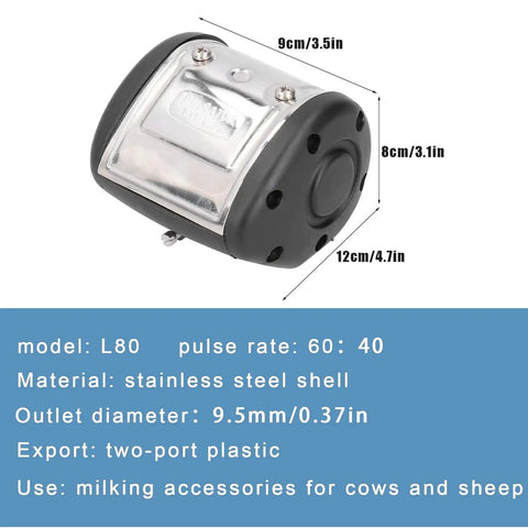 Two Exits Milking Pulsator For Dairy Farms And Milk Plants, Adjustable Pneumatic Milker Pulsator With L80 PA2 Plastic Outlet, Built To Last Plastic And Stainless Steel Build, Easy To Install, Lightweight And Portable, 12x8x9 cm
