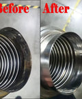 Before and after polishing with 20 Pack Pro Grade Compressed Wool Felt Polishing Wheels with One Eighth Inch Mandrel for rotary tools