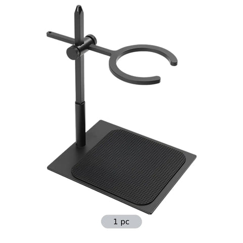 Top Shelf Adjustable Pour Over Coffee Stand For No Sweat Brewing Alloy Dripper Holder With Custom Height Adjustment Non Slip Base Plate, compact design, black aluminum.