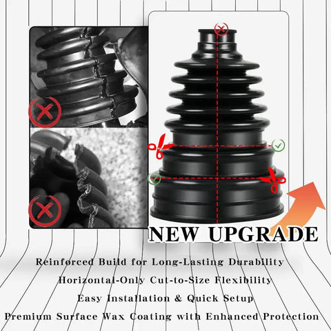 2PCS Universal CV Joint Boot Kit With Silicone Dust Boots showing upgrade details and cut-to-size flexibility