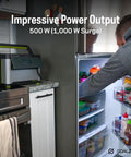 Yeti Portable Power Station 499 Watt Hour LiFePO4 Battery in kitchen powering refrigerator