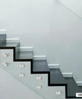 10 Pack 304 Stainless Steel Glass Railing Standoffs With Slick Wire Draw Texture on modern staircase with glass panels.