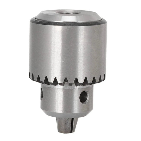 Versatile Mini Drill Chuck with 1/8 Inch Shaft for Lathes and Electric Drills including Chuck Key, built tough from carbon steel the image shows the detailed metal construction with a 1/8 inch shaft.