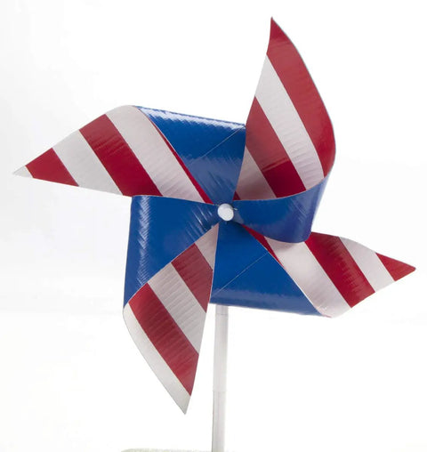 Colorful pinwheel made from blue duct tape roll for crafts and repairs heavy duty indoor use ideal for temporary floor marking