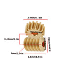 Two Pack 1 To 87 HO Scale Worm Gear Set With 15 Teeth 0.2 Module And 1mm Worm dimensions shown in close-up.