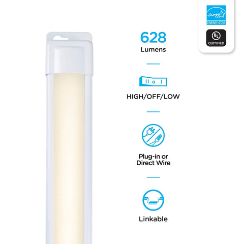 Premium Linkable Under Cabinet Light 18 Inch LED With 628 Lumens 3000K Warm White, Easy Toggle High Low Off Operation features