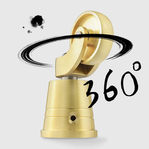 Top Shelf 4 Pack Solid Brass Casters, Hella Durable 360 Degree Swivel Design, smooth rolling brass wheel design close-up.