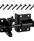 Self Locking Gate Latch For Wooden Fences With Mounting Screws, Easy Install Gravity Action Latch, Strike Plate And Hardware Included For Quick No Fuss Secure Gate Closure, black steel