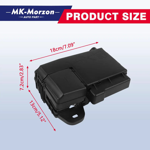 Heavy Duty Fuse Box Battery Terminal With Tough Cover For Chevy Cruze, black plastic, dimensions shown, top view.