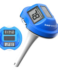 Floating Solar Pool Thermometer With Digital Readout, IPX7 Waterproof, showing Celsius and Fahrenheit display, blue design.