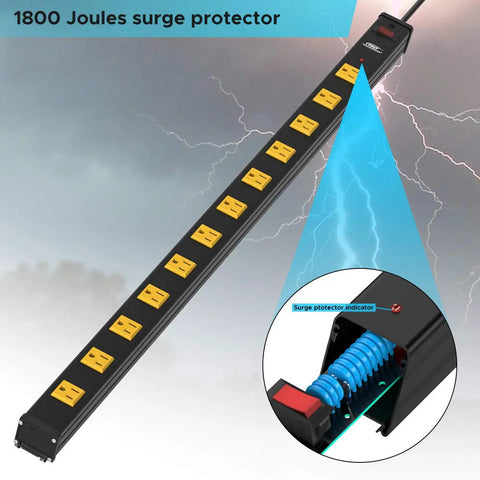 Heavy Duty 12 Outlet Power Strip With 6ft Cord And 1800 Joule Surge Protection, Wall Mountable, lightning background