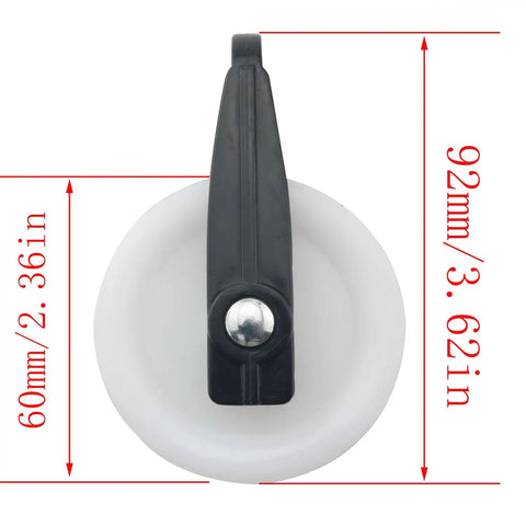 4 Pack 2-1/2 Inch Nylon Clothesline Pulleys For Outdoor Use Built To Last Heavy Duty Plastic Kit For Hanging Heavy Objects, Smooth Spin, Wear-Resistant, Long-Lasting Outdoor Rope Support. Single nylon clothesline pulley, 2.5-inch wheel with 92mm height and 60mm width.