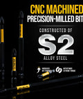 CNC machined 20-Piece Phillips Bit Set Size Two For Impact Drivers, 2 Inch S2 Alloy Steel With Magnetic CNC Machined PH2 Tips.