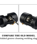 Tungsten Electrode Sharpener Grinder Head For TIG Welders with cut off slot multi angle offsets horizontal hole close-up view