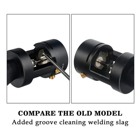 Tungsten Electrode Sharpener Grinder Head For TIG Welders with cut off slot multi angle offsets horizontal hole close-up view