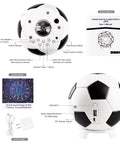 Soccer Ball Shaped Constellation Projector Night Light With Bluetooth Speaker And USB Charger, controls and accessories visible