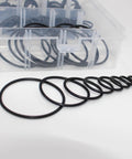 Heavy Duty ORS ORFS Flat Face O Ring Seal Kit for Hydraulic Fittings with Buna N 90 Durometer, 210 Piece Set, shown in case.