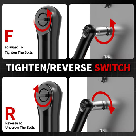Cordless Electric Ratchet Wrench Set With 40 Ft-Lbs Torque, 550 RPM, 16.8V Power Tool, 3/8 Inch Drive, 1/4 Inch Adapter, LED Light, Dual 2.0Ah Batteries And Fast Charger tighten/reverse switch close-up