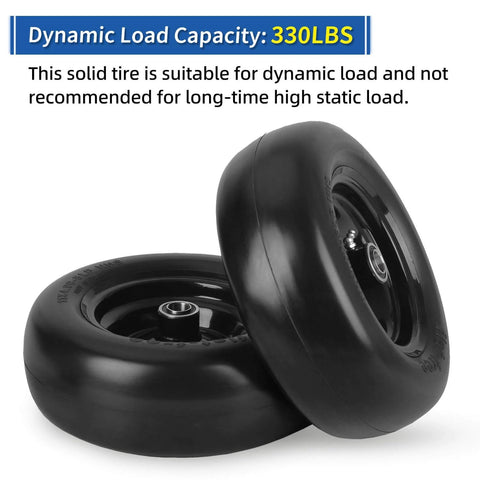 11x4.00-5 Flat Free Lawn Mower Tire And Wheel With Bearing Bore 3/4 Inch Or 5/8 Inch, Smooth Tread, 2 Pack