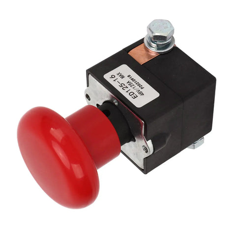 Emergency Stop Switch For Forklifts 48V 125A ED125-16 Heavy Duty Push Button with metal alloy construction, front view.
