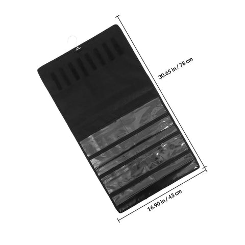 Double Sided Jewelry Hanging Storage Organizer Bag For Closet With Pouch Keeps Watches Ties Hair Accessories Locked Away For Hella Neat Dresser Vibes Forever, black fabric, 30.65 in x 16.90 in.